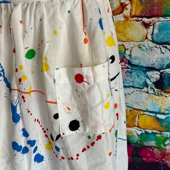 Vintage Paint Splatter Apron Two Pockets Manes Fabric Company 90s - Picture 4 of 4